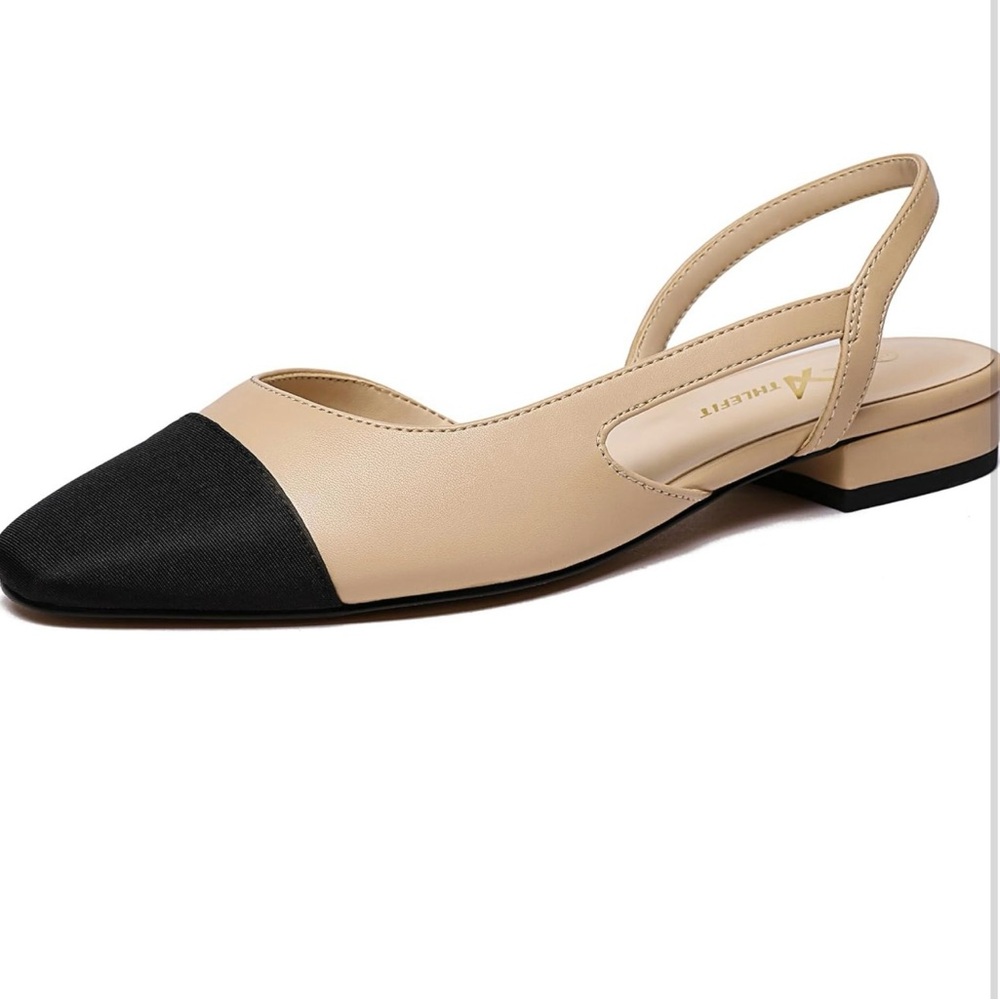 Two tone sling black square toe flats